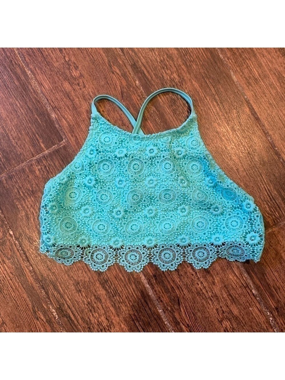 JUSTICE Teal Crochet Bikini Top size 16 - Picture 2 of 5